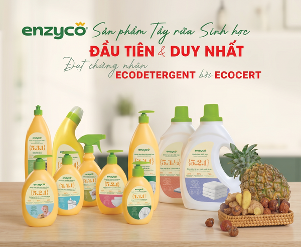 Thương hiệu tẩy rửa sinh học Enzyco từ dịch chiết Bồ hòn - Dứa và bộ sản phẩm đạt chứng nhận Ecodetergent bởi Ecocert