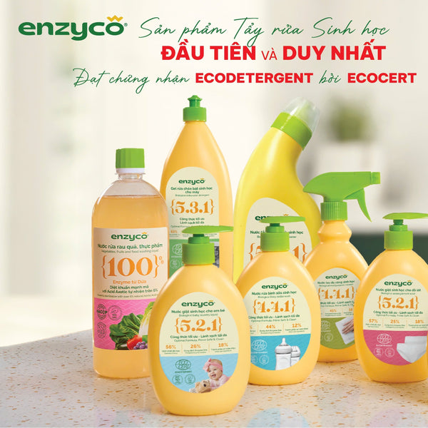 ENZYCO - THƯƠNG HIỆU TẨY RỬA SINH HỌC TỪ DỊCH CHIẾT BỒ HÒN VÀ DỨA. Và BỘ SẢN PHẨM ĐẠT CHỨNG NHẬN ECODETERGENT BỞI ECOCERT