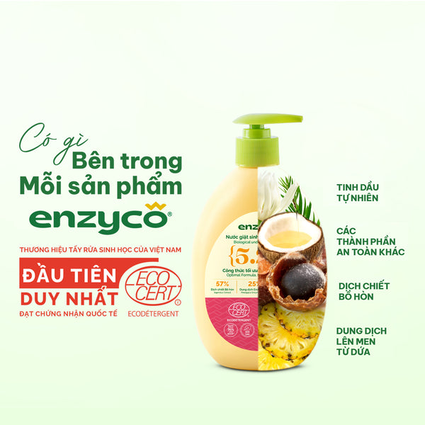 Nước giặt đồ lót sinh học Enzyco từ bồ hòn và dứa - đạt chứng nhận Ecodetergent bởi Ecocert - 465 ML