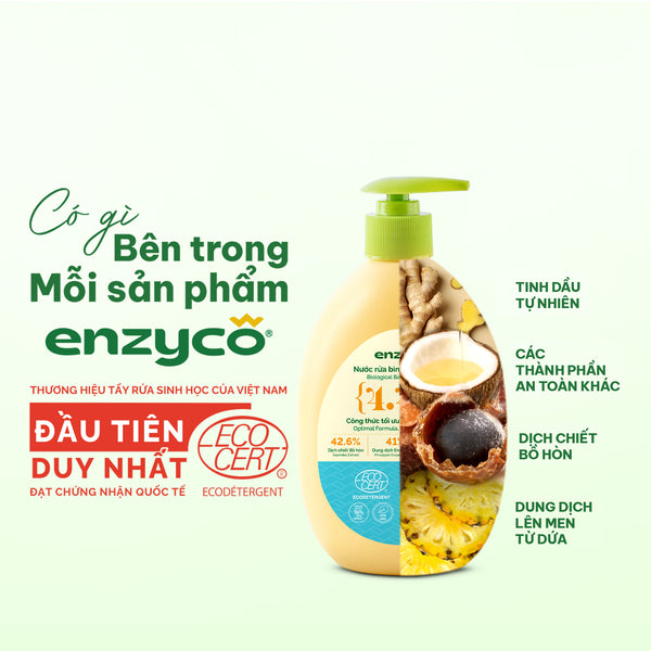 Nước rửa bình sữa sinh học Enzyco từ bồ hòn và dứa - đạt chứng nhận Ecodetergent bởi Ecocert - 465 ML