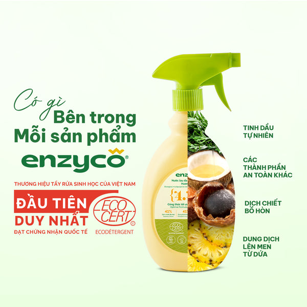 Nước lau đa năng sinh học Enzyco từ bồ hòn và dứa - đạt chứng nhận Ecodetergent bởi Ecocert - Hương thảo- 265 ML