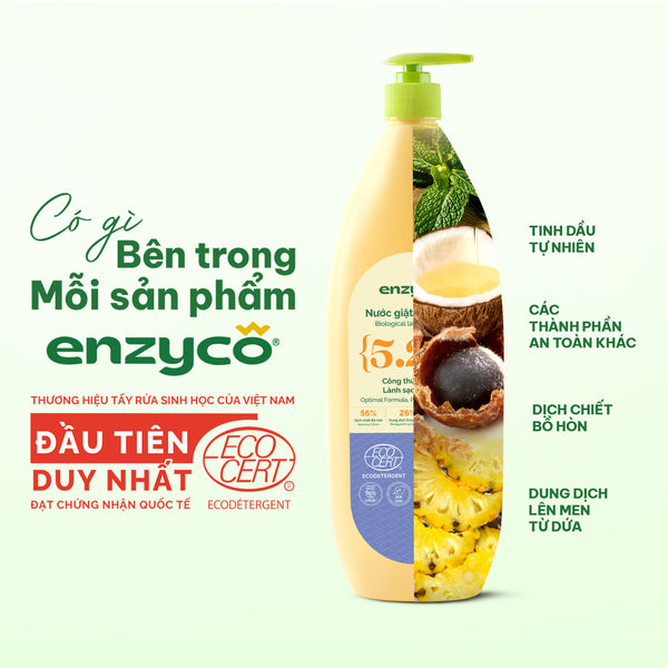 Nước giặt sinh học Enzyco từ bồ hòn và dứa - đạt chứng nhận Ecodetergent bởi Ecocert - 870ML