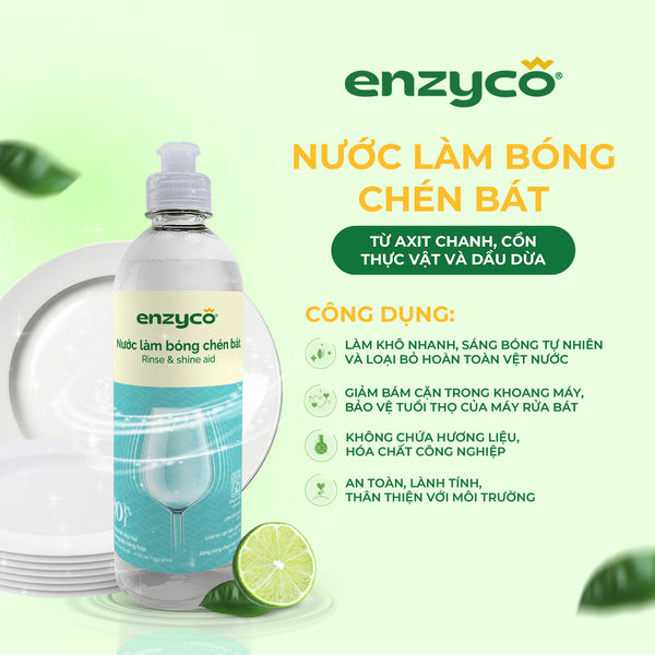 Nước Làm Bóng Chén Bát Enzyco 500ml – Làm khô nhanh, sáng bóng, an toàn từ Axit chanh & Dầu dừa