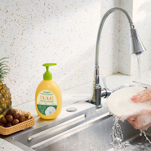 Nước rửa chén bát sinh học Enzyco từ bồ hòn và dứa - đạt chứng nhận Ecodetergent bởi Ecocert - 465 ml