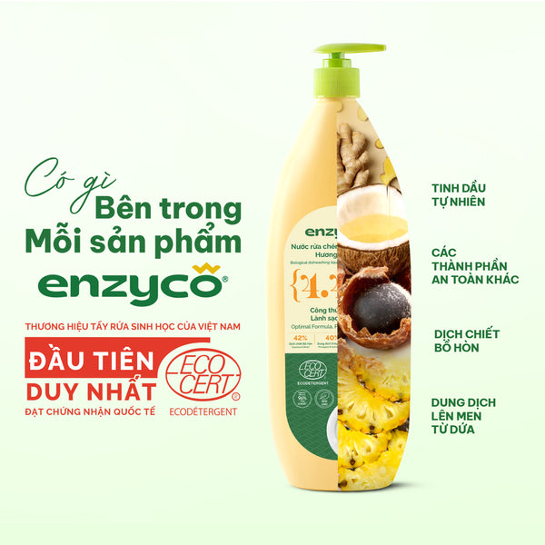 Nước rửa chén bát sinh học Enzyco từ bồ hòn và dứa - đạt chứng nhận Ecodetergent bởi Ecocert - 465 ml