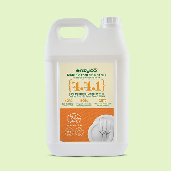 Enzyco Nước rửa chén bát sinh học - đạt chứng nhận Ecodetergent bởi Ecocert | Hương cam - 10L